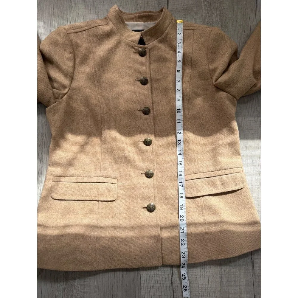 Banana Republic Womens Size 8 Tan Military Style Blazer Wool-Blend Crest-Buttons - Picture 5 of 7